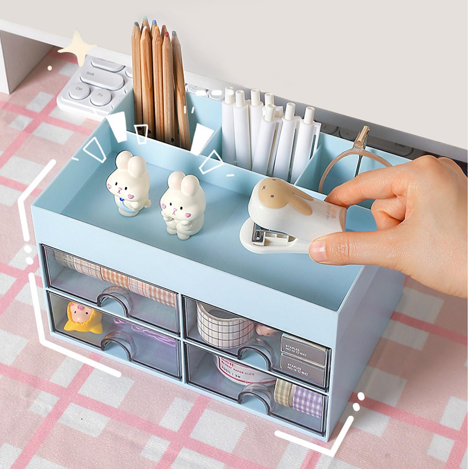 Organizzatore Da Scrivania Con 4 Cassetti - Portapenne, Trucchi, Ufficio, Casa, Blu - Foto 2