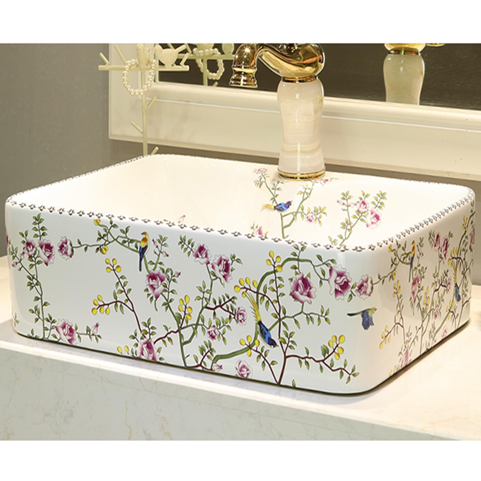 Aioneer Vessel Sink Rectangular,Modern Rectangle Bathroom Sink Above Counter Ceramic Bathroom Vessel Vanity Sink Art Basin - 18.9" L X 14.6" W X 5.5" H