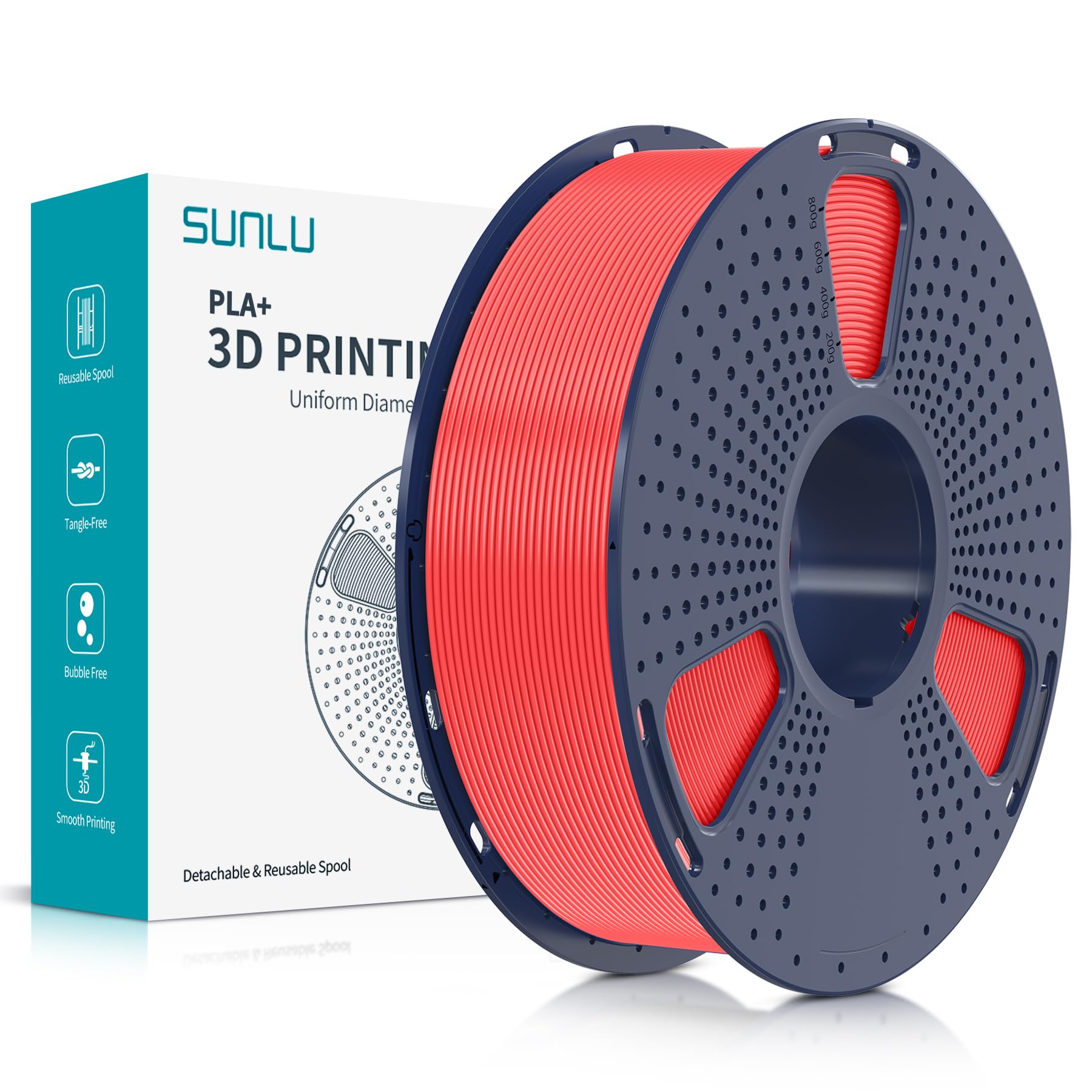 SUNLU PLA Plus filamento per stampante 3D, Filamento PLA+ 1.75mm, Filamento ad alta resistenza compatibile con stampanti FDM, Precisione dimensionale +/-0.02 mm, Bobina da 1kg(2.2LBS), Rosso Ciliegia