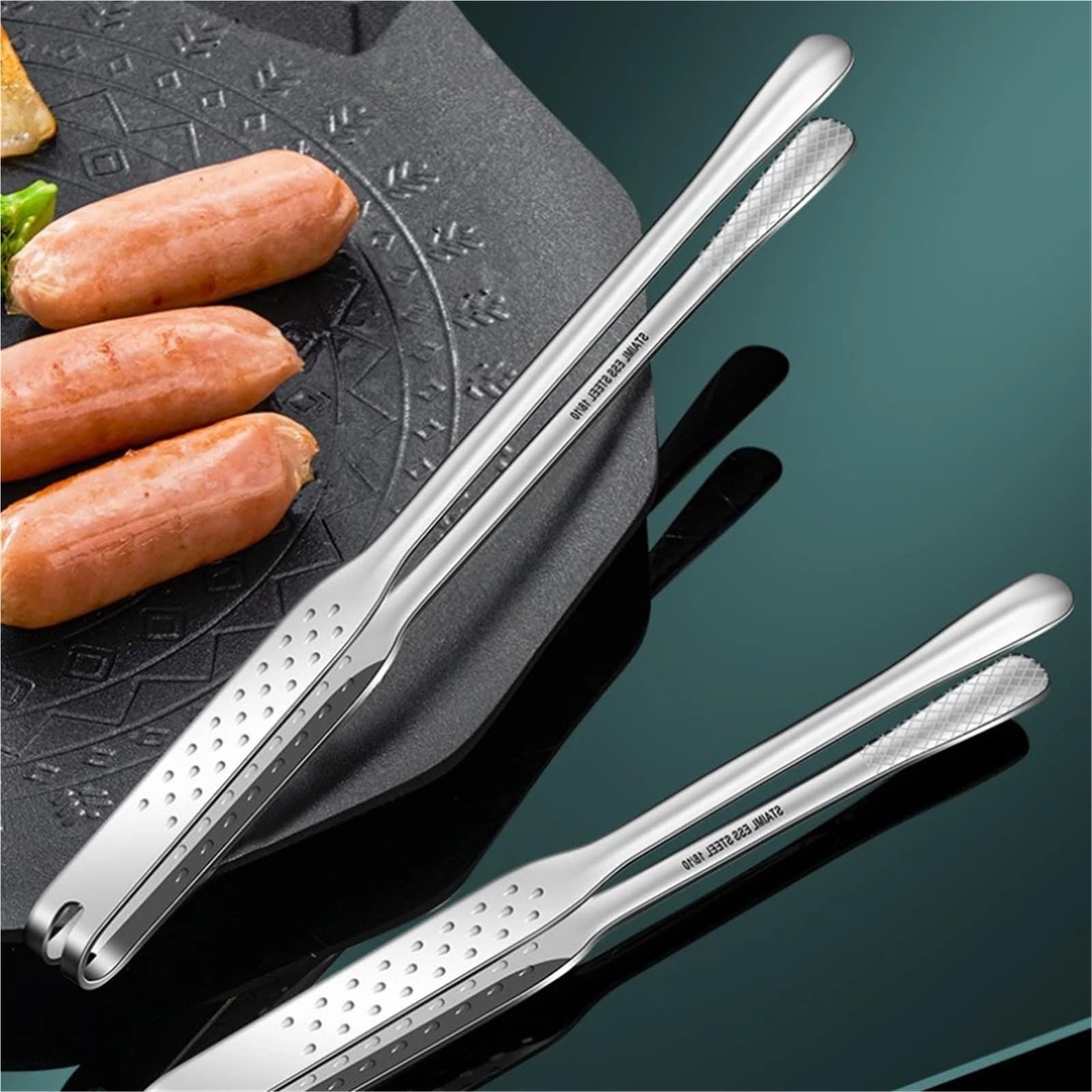 Pinzas Cocina Pinchos alargados de acero inoxidable for barbacoa, for cocinar carne, bufé, parrilla, utensilios cocina(S 2PCS)