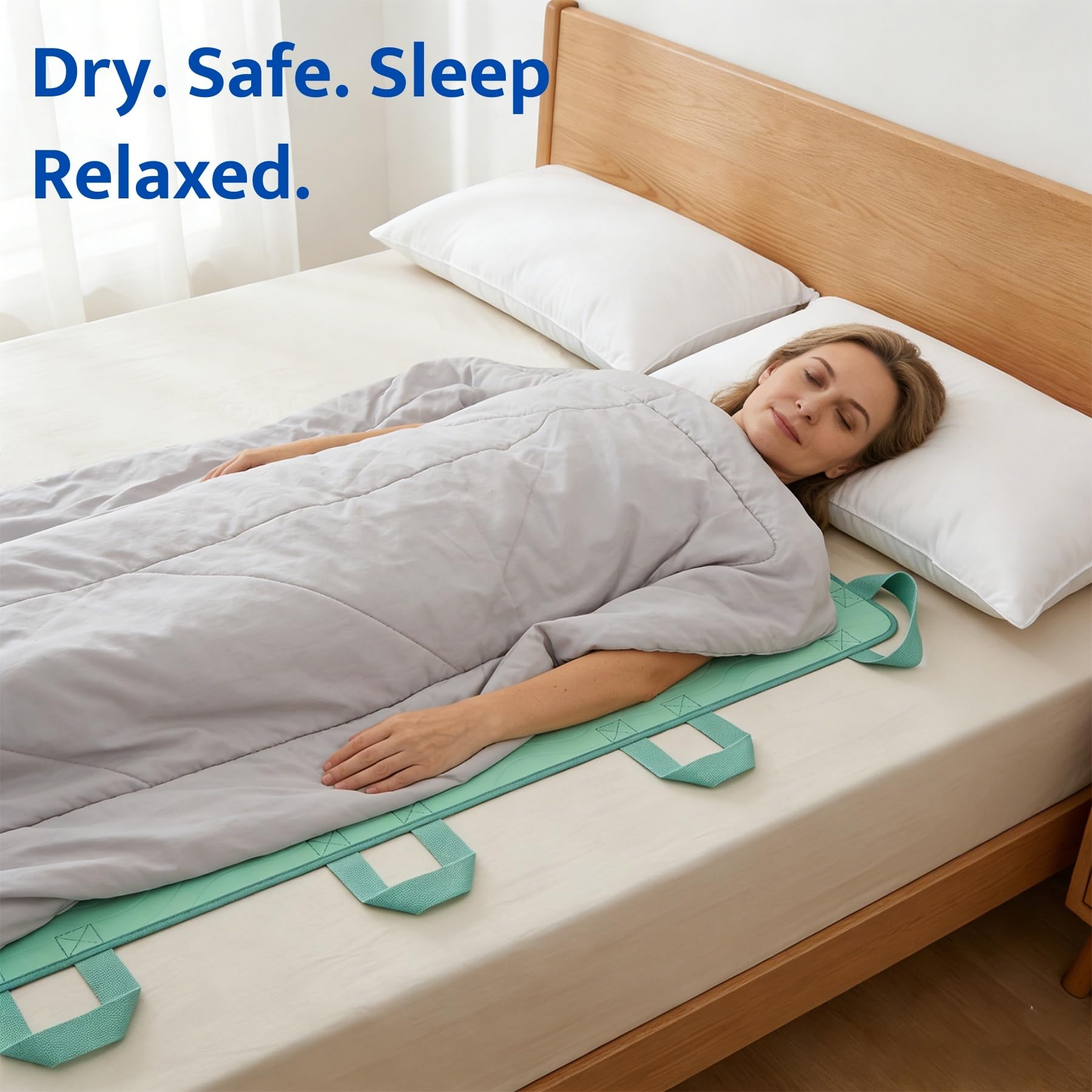 Tapis de positionnement réutilisable avec 8 poignées, 86 × 132 cm, imperméable, absorbant jusqu’à 350 ml, séchage rapide, charge jusqu’à 180 kg, pour retournement et repositionnement au lit