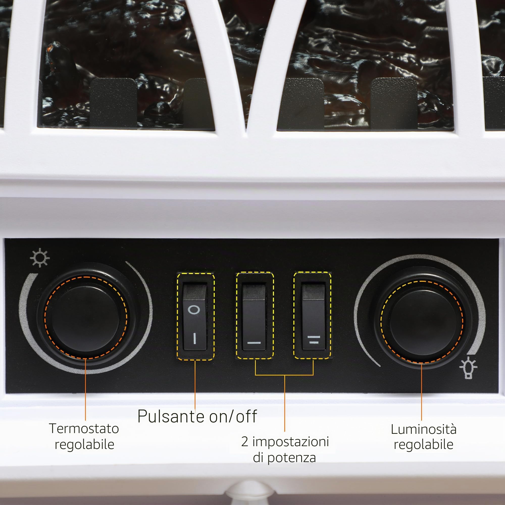 HOMCOM Camino elettrico riscaldante, fiamma LED, 1000/2000W, Bianco | Camino elettrico, decorativo, fiamma elettrica, stufa