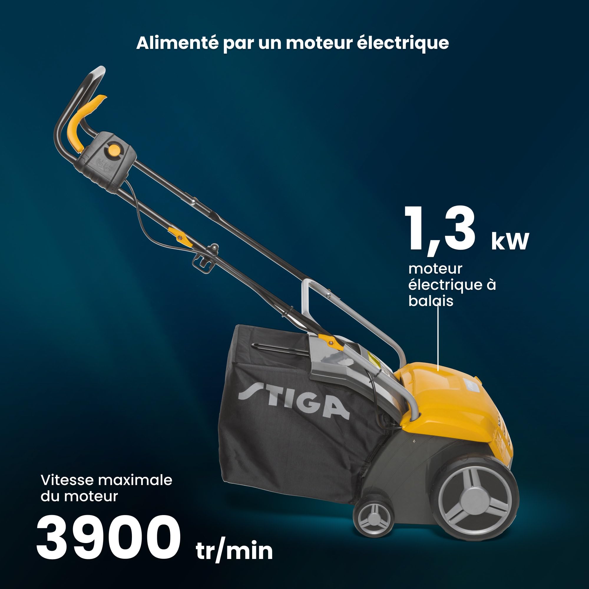 STIGA SV 213 E Scarificateur Électrique, 1300 W, 32 cm – 16 Lames/36 Ressorts Interchangeables, Bac 40 L – Pelouses