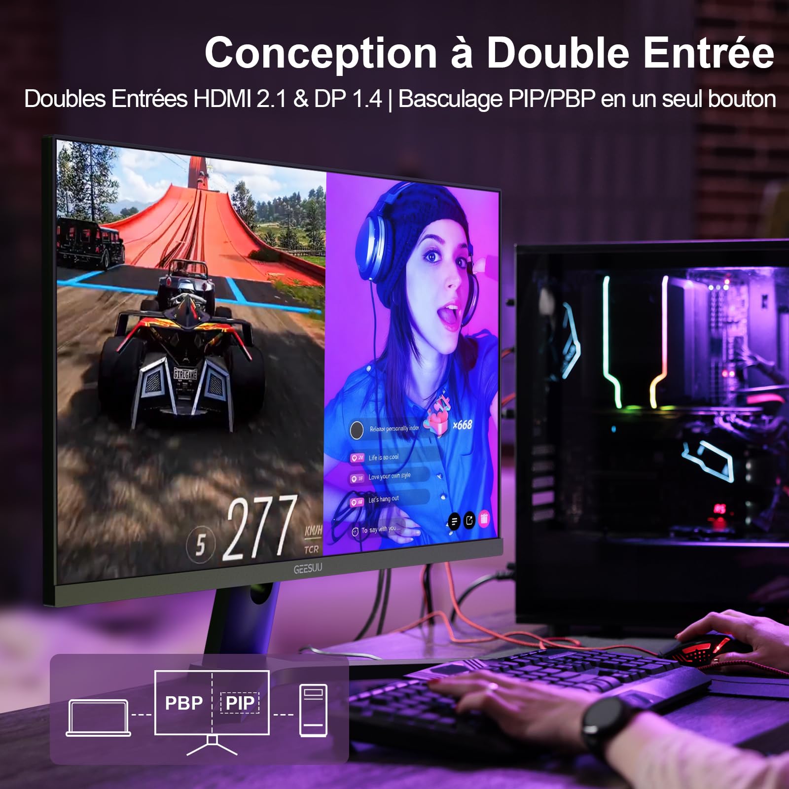 Ecran PC Gamer 27 Pouces, Ordinateur 200hz, QHD 1440p, IPS, 1ms, 95% DCI-P3, Eye Care Screen, 1200:1, Gaming HDMI 2.1 & DP 1.4 - 4