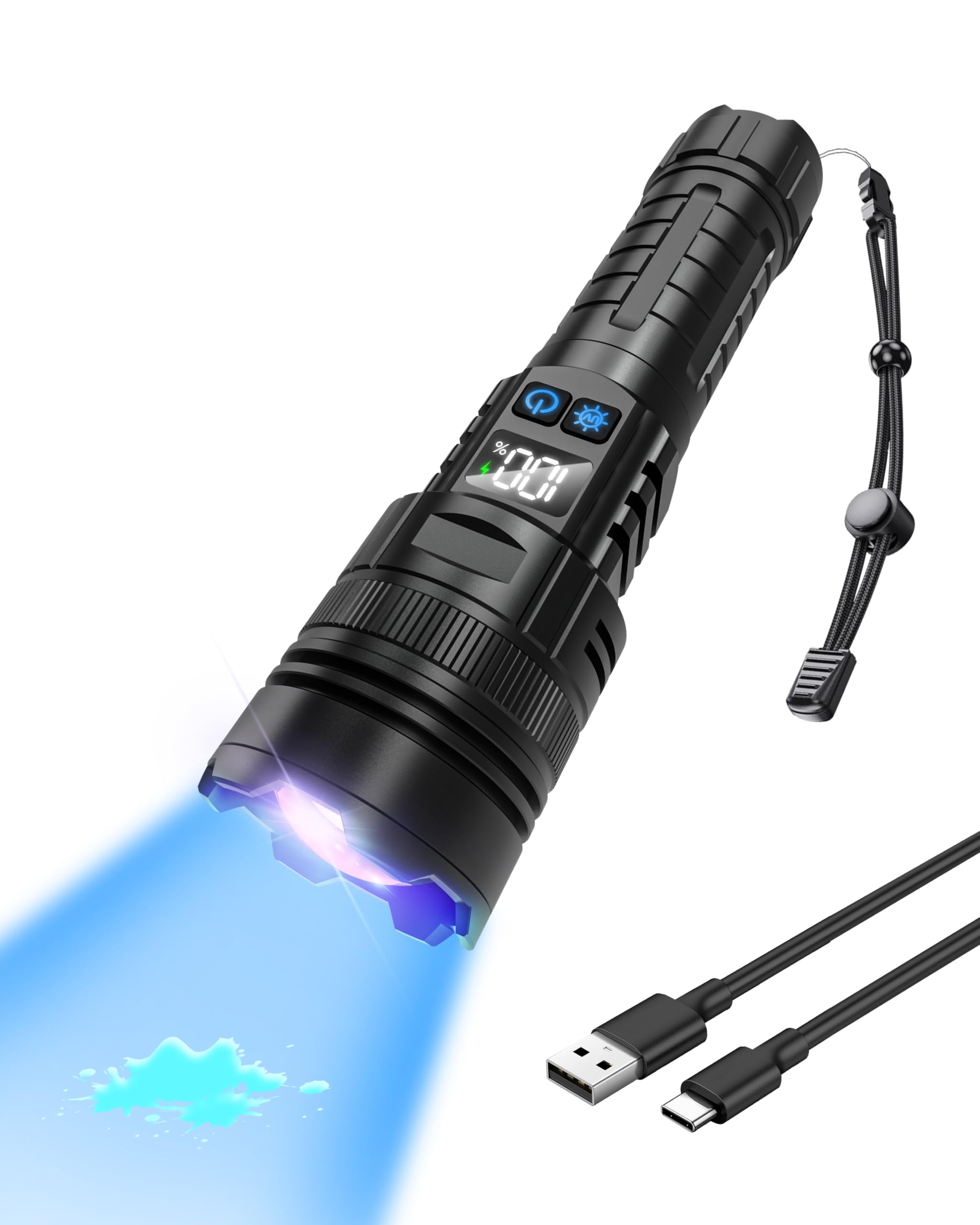 Flashlight Rechargeable with UV Light and White Light, 365NM