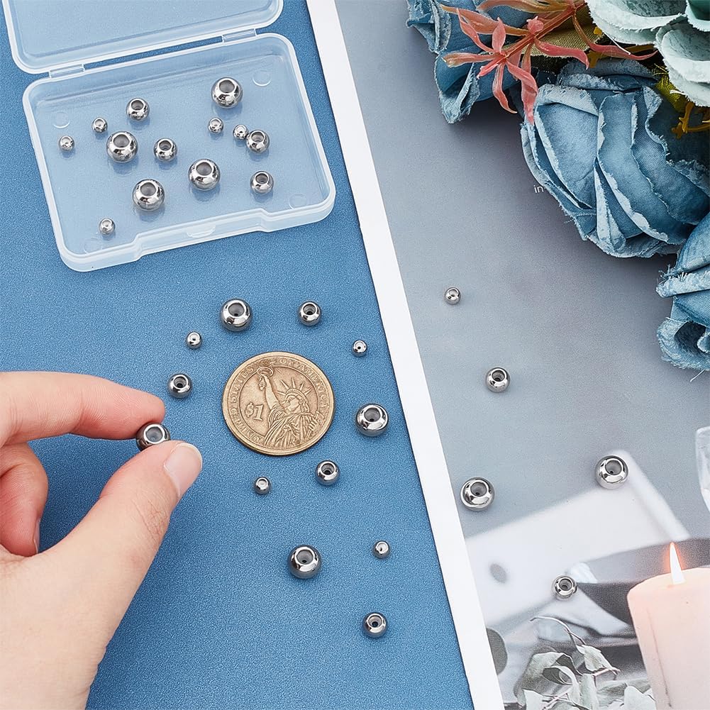 PH PandaHall 30pcs Stainless Steel Stopper Rondelle Spacer Beads with Rubber Inside, Fit Adjustable Slider Chain, Jeweley Bracelet Necklace Making - Image 2