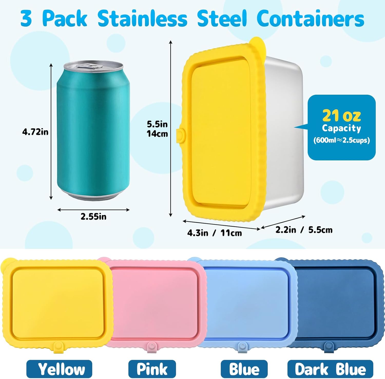 4 Pack Large Stainless Steel Snack Containers with Silicone Lids, 20oz Reusable Food Storage Meal Prep Containers for Office Travel Picnic On-the-Go, Leakproof Stackable Metal Lunch Box