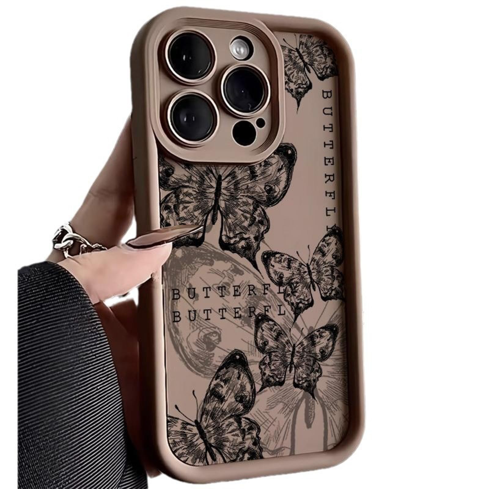 Cutecasee Phone Case for Women/Girls, Retro Butterfly Soft Silicone Phone Case Shockproof Bumper Back Cover Compatible with iPhone 12 Pro Max, Brown