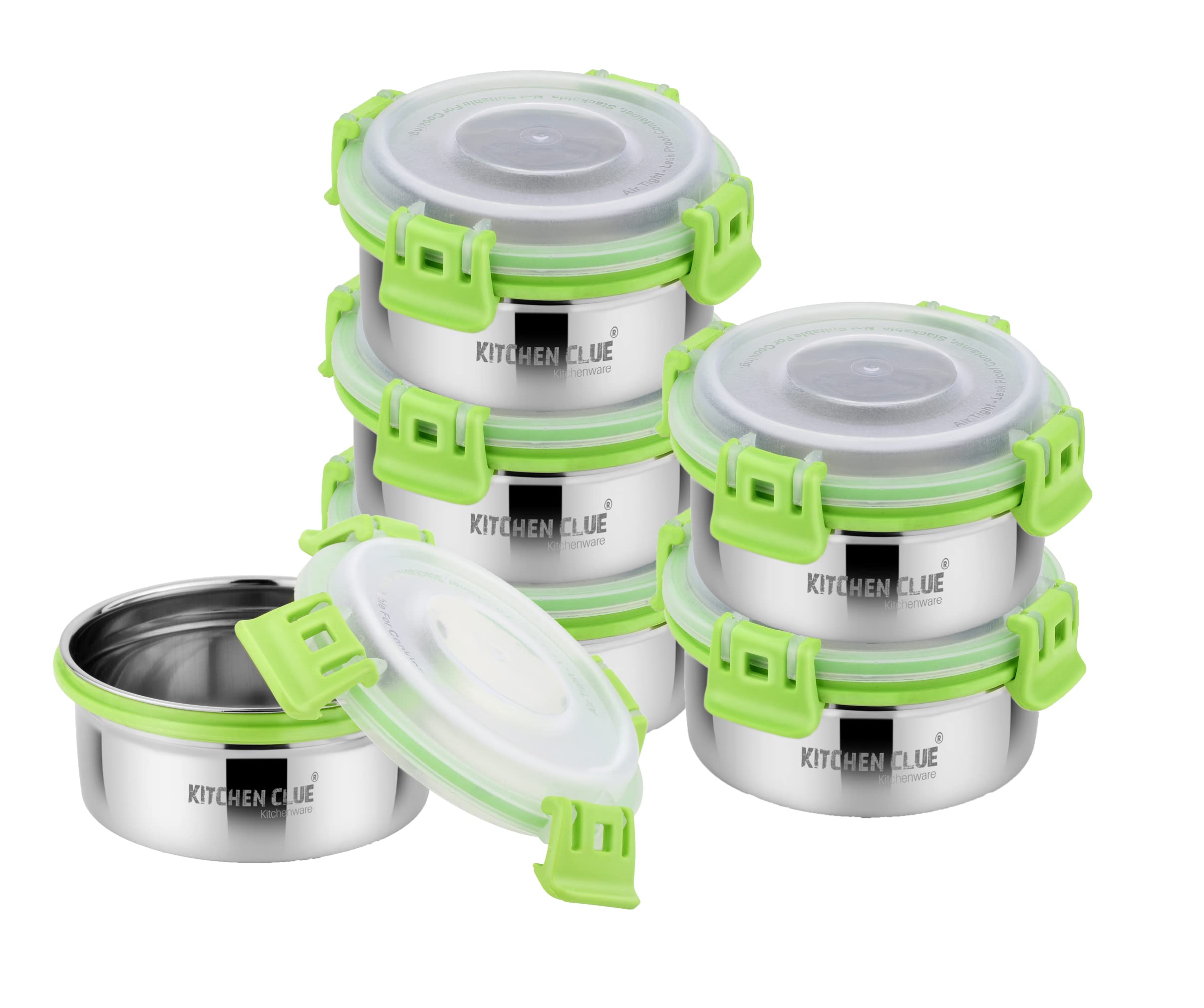 KITCHEN CLUE Stainless Steel Airtight & Leak-Proof Lock N Lock Lunch/Tiffin Box for Office School I 6 Pcs Lunch Container I 350 ML Each I 11cm*5cm I Bpa Free Use for Kids & Adults