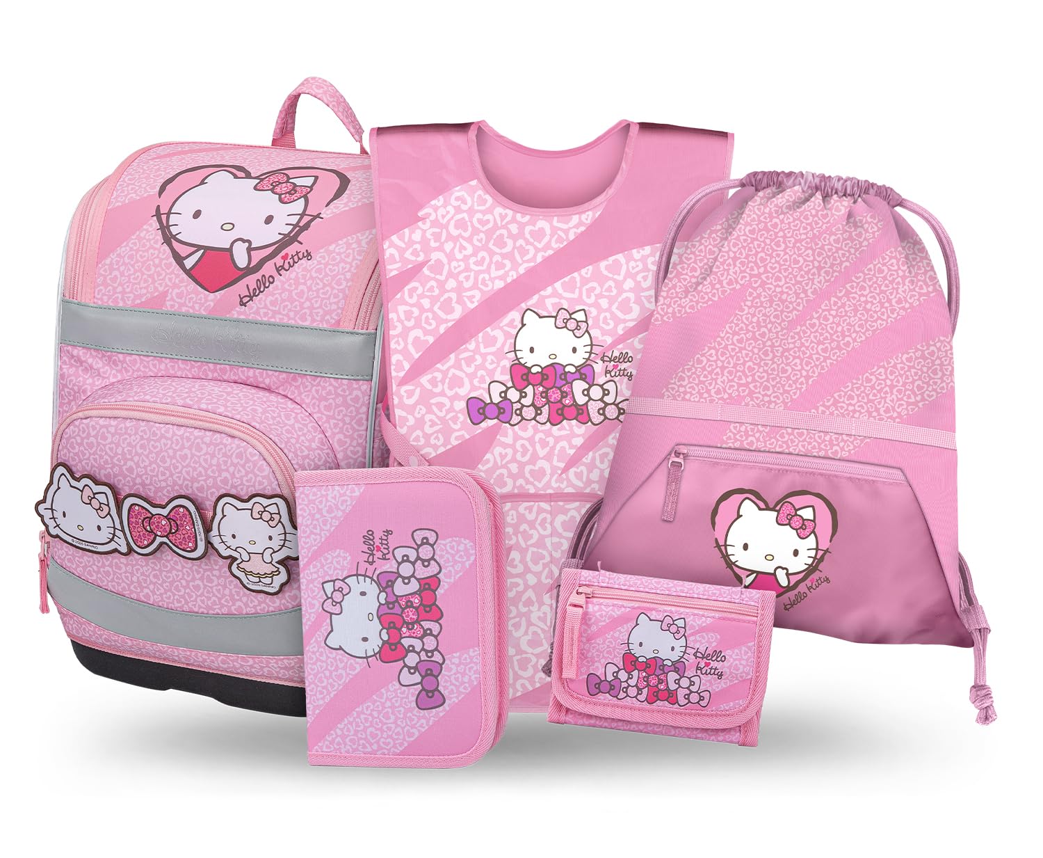 Baagl Schulranzen Jungen Mädchen Set 5 Teilig (Zippy Schultasche für 1. Klasse, Mäppchen, Turnbeutel, Schürze, Brustbeutel), Grundschule Ranzen, Ergonomischer Schulrucksack, 21 l