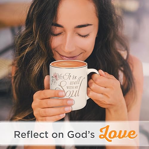 Miniatura 4 de Christian Art Gifts Taza de café de cerámica para mujer It is Well with My Soul - Canción inspiradora e himno, floral claro rosa y blanco, 14 onzas