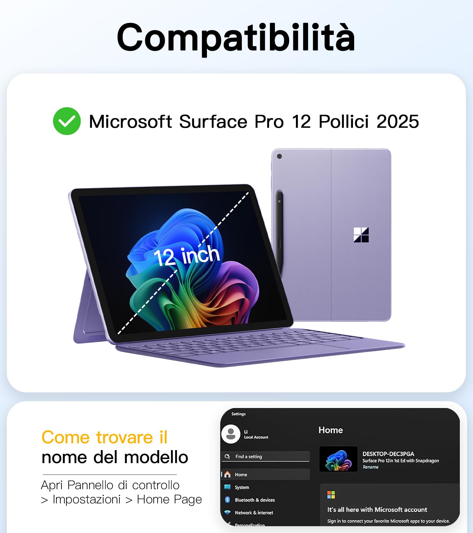 BRAECN Cover per Microsoft Surface Pro 12 Pollici 2025 | Antiurto Robusto Custodia con Supporto Girevole a 360°, Cinghia a Mano, Nero