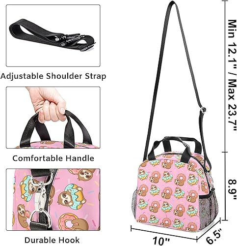 Miniatura 4 de Linda bolsa de almuerzo aislada con forma de dona para niñas, lonchera ligera con correa ajustable para el hombro, bolsa térmica de almuerzo para