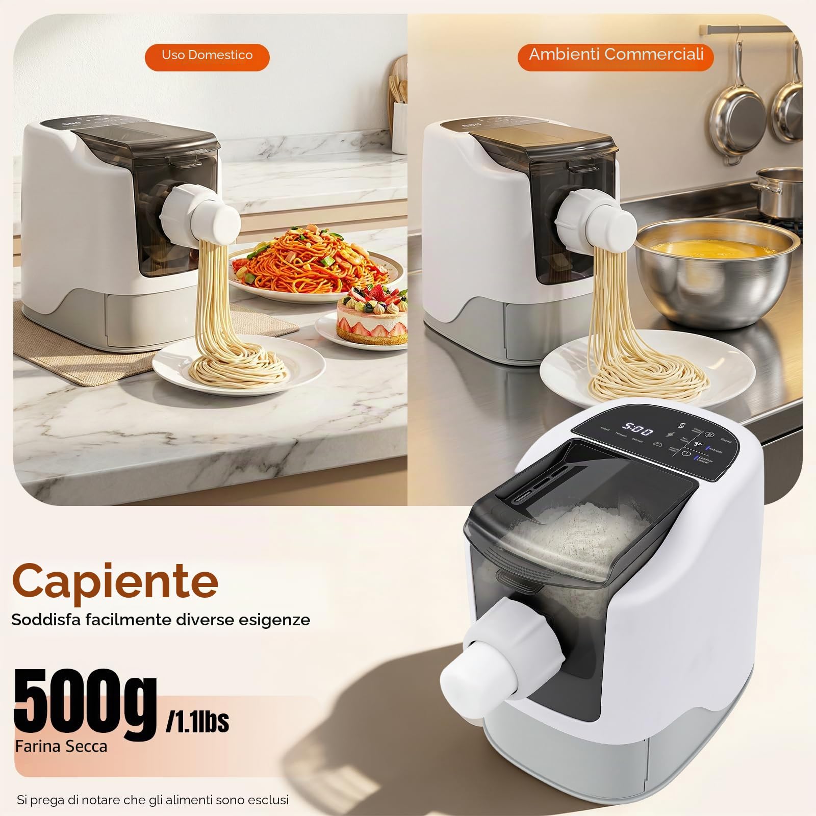 Macchina per pasta elettrica automatica, 260 W macchina per pasta con 13 stampi e manto stampo, macchina per pasta in acciaio inox completamente automatica, per pasta fresca, impastatrice e pasta
