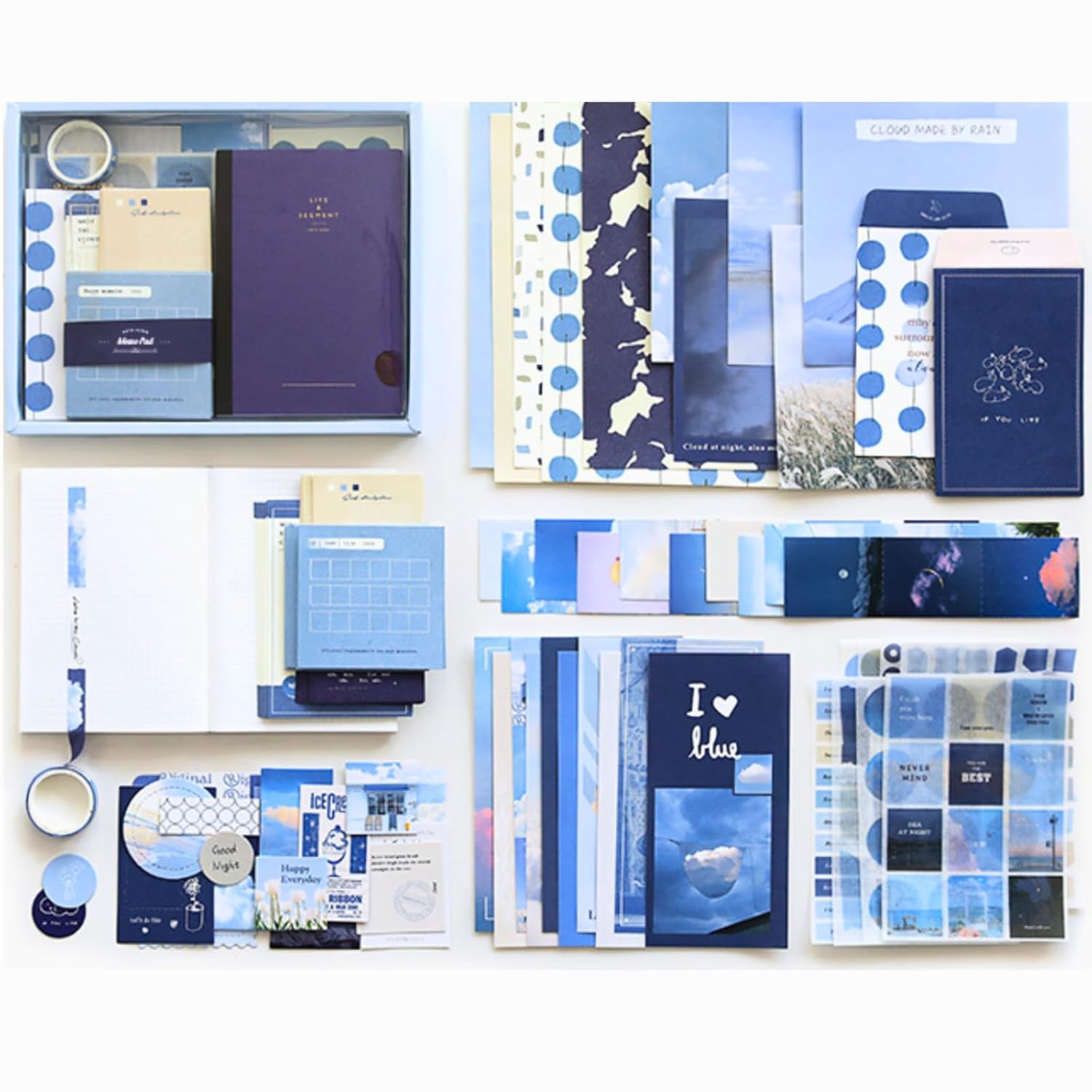 VIBE VISTA Vintage Aesthetic Scrapbook Kit, 346 Pcs, A6 Grid Notebook, Washi, Envelopes, Scrapbook Papers, Folding Labels, Background Papers, Photo Frames (The Wind Chases The Clouds)