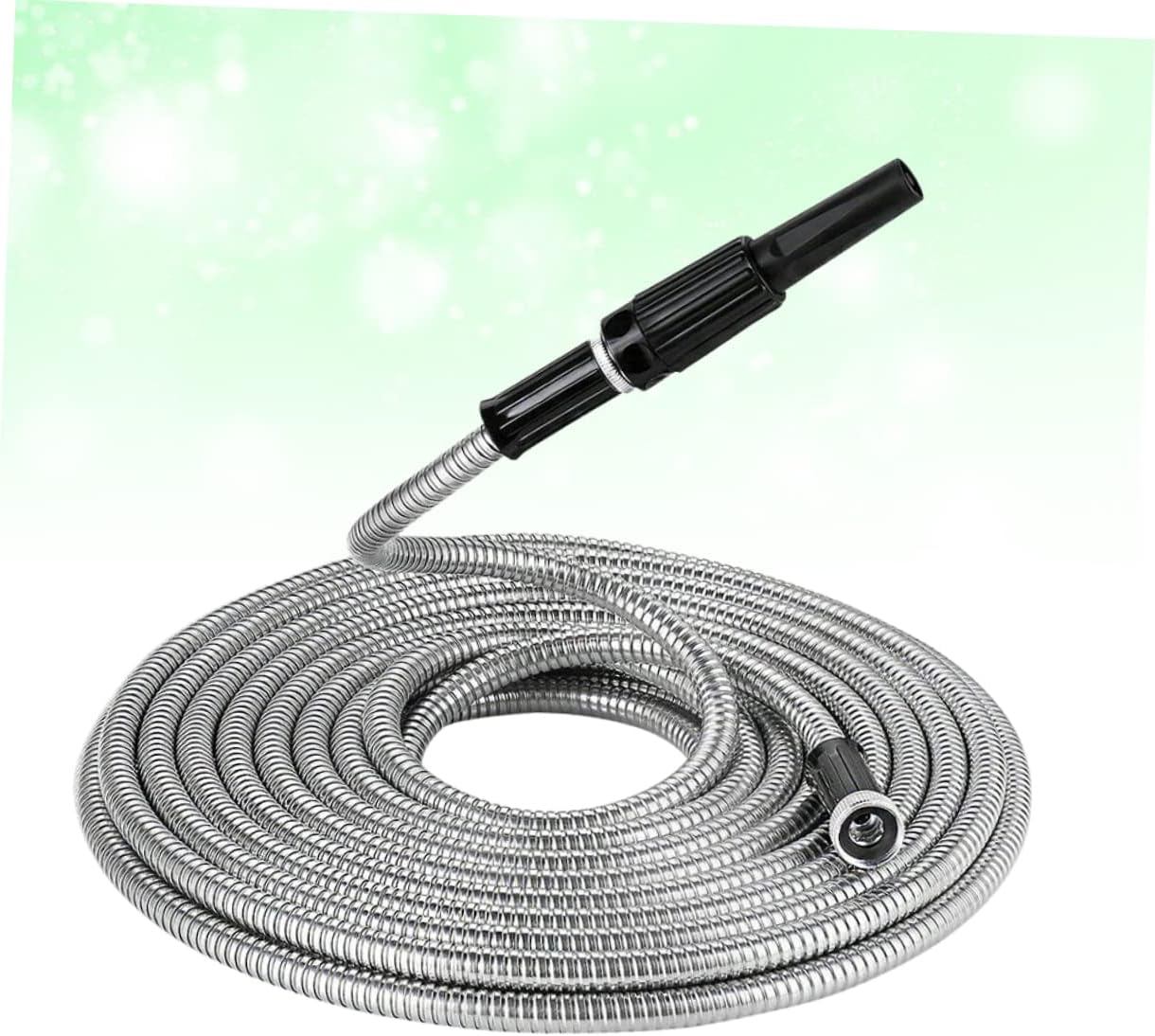 Totority Stainless Steel Water Hose Heavy Duty Lightweight Garden Hose with Nozzle for Watering Lawn and Cleaning Durable Puncture Design Silver Finish