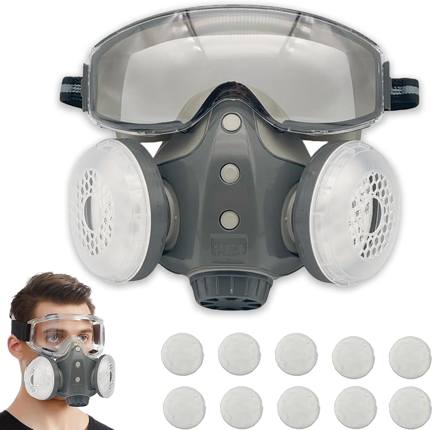 Dust Proof Integrated Respirator Mask, Reusable Full Face Respirator Mask with Filters, Adjustable Comfort Stability