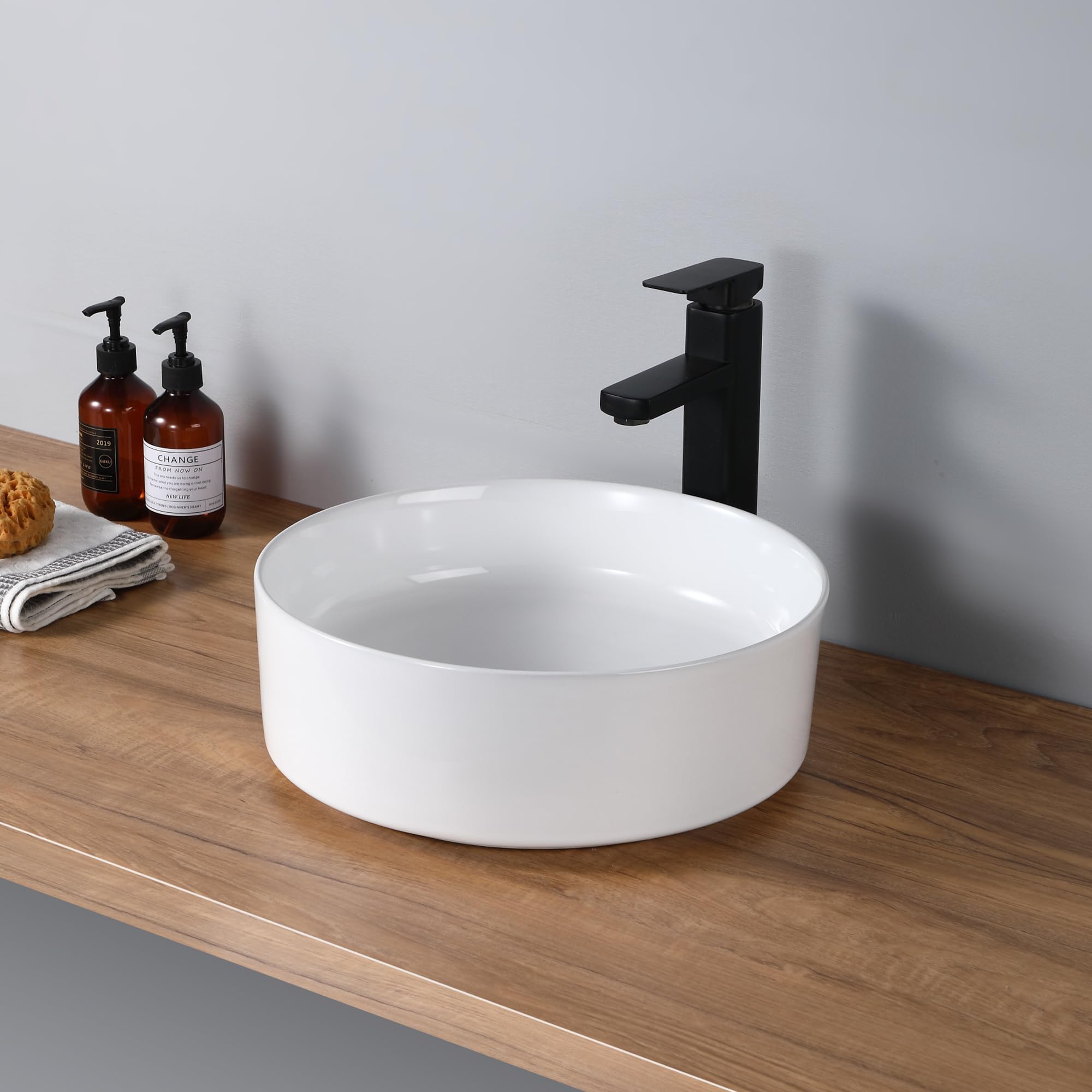 Lavabo redondo de cerámica – Lavabo de diseño elegante y moderno – Elegancia moderna y acabado de lujo – Durable y fácil de mantener – 46 cm