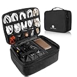Travel Electronics Organizer, Waterproof Cable Organizer Bag for Electronic Accessories Double Layer Large Shockproof Cable Storage Bag for Cord, Power Bank, Tablet(Up to iPad 11 inch) - Black
