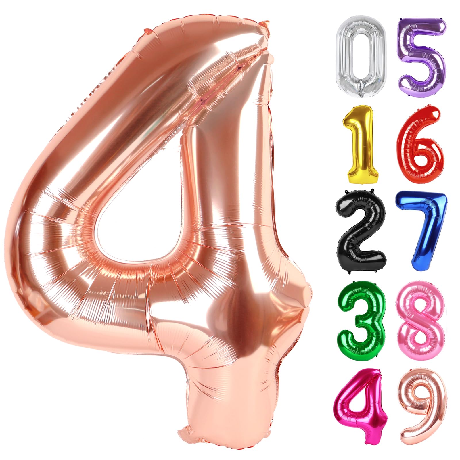 Rose Gold Number 4 Balloon 40 Inch, 4th Birthday Decorations Men Women