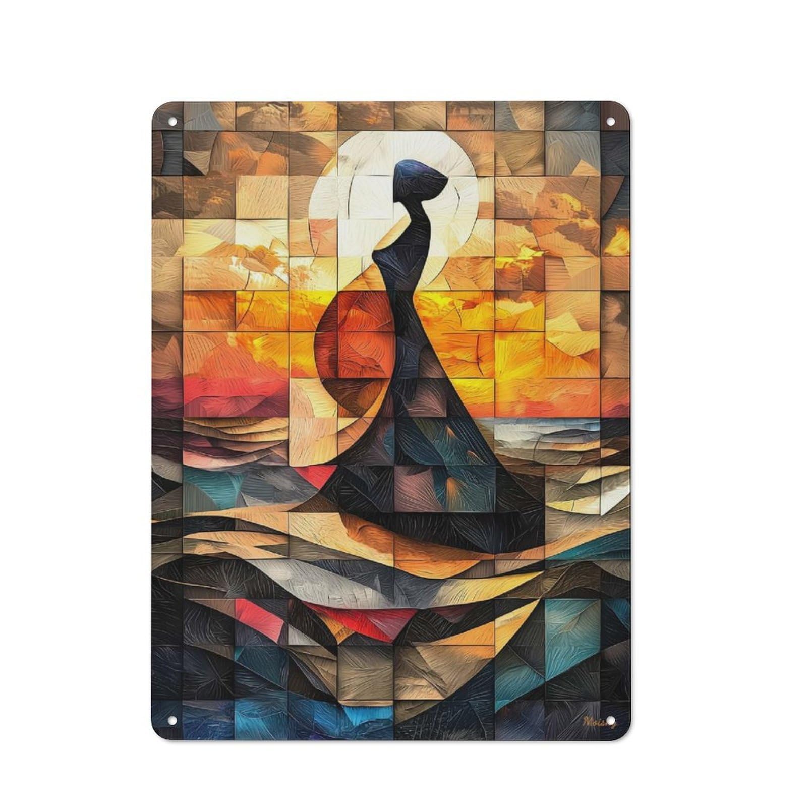 Junmoney The Birth Of Venus Stained Glass Mosaic Artwo Rk Rustic Tin Sign 40X30cm, Shed Style Utility Space Decor For Patio Bar, Workshop, Shed Or Kitchen
