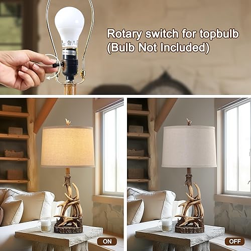 Miniatura 5 de Lámpara de mesa rústica de 27.25 pulgadas de alto, lámparas de cornamenta de ciervo para sala de estar, mesa auxiliar con puerto USB, lámparas de