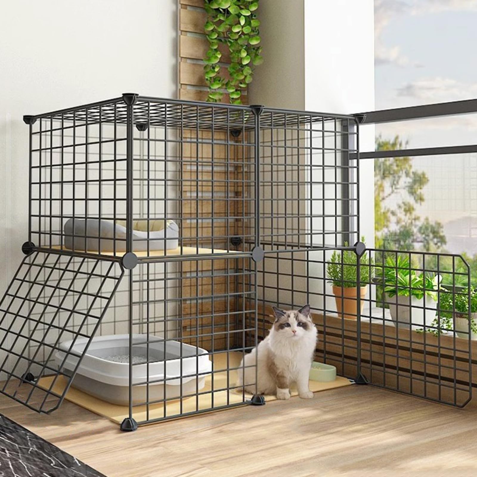 Gabbia per gatti da interni, in filo espandibile, facile da montare, ideale per gatti, furetti e porcellini d'India, adatta per uso esterno e campeggio