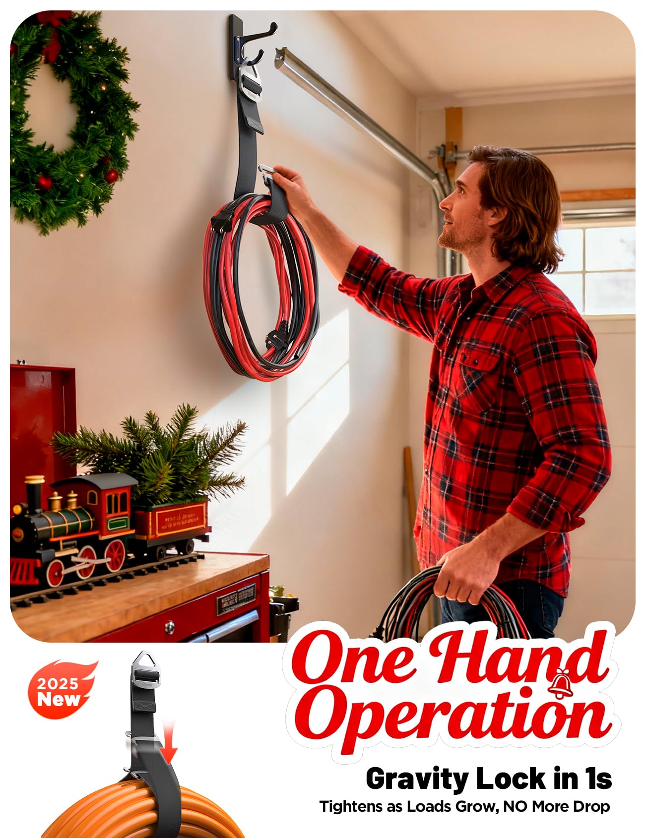 8 Pack One-Hand Operation Cord Organizer Straps - Adjustable Holder For Extension Cords, Hoses, Ropes (Garage, RV, Workshop)