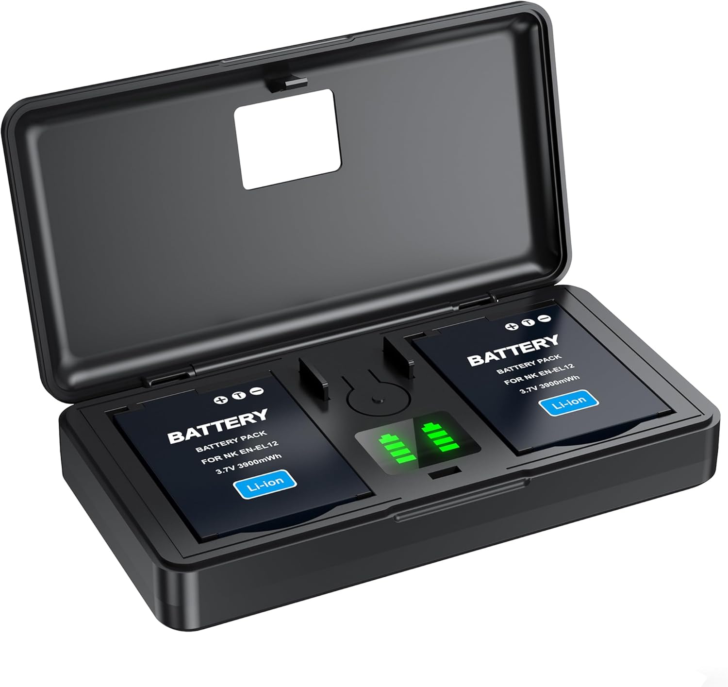 EN-EL12 Battery(2 Pack) and Charger(2CH) Set,Camera Accessories for Nikon Coolpix 9900,S9500,S9300,S9100,S8200,S8000,S6300,S6200,S6100,A900,AW110,MH-65,Rechargeable Lithium Ion Batteries Case