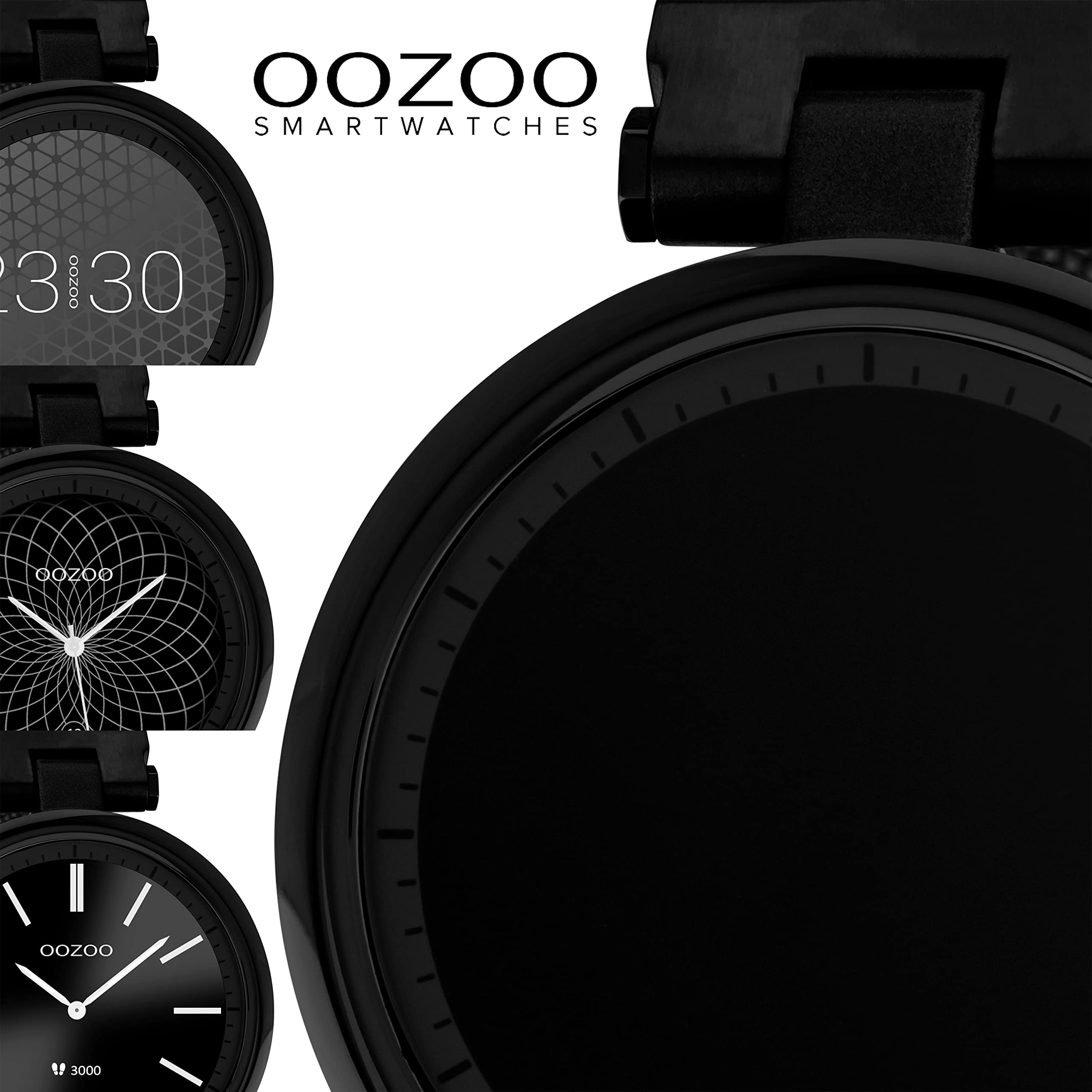 Oozoo Orologio da polso unisex da 39 mm con cinturino in maglia milanese da 16 mm, per uomo e donna, orologio fitness con contapassi, orologio sportivo per iOS e Android, Nero , Bracciale