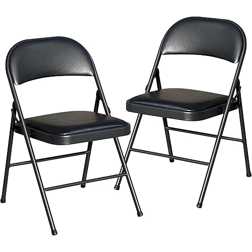 BOOSDEN Folding Chairs 2 Pack, Foldable Chair, Metal Folding Chair, Heavy Duty Folding Chairs with Padded Seats for Outdoor, Indoor, Dining, Party, Black