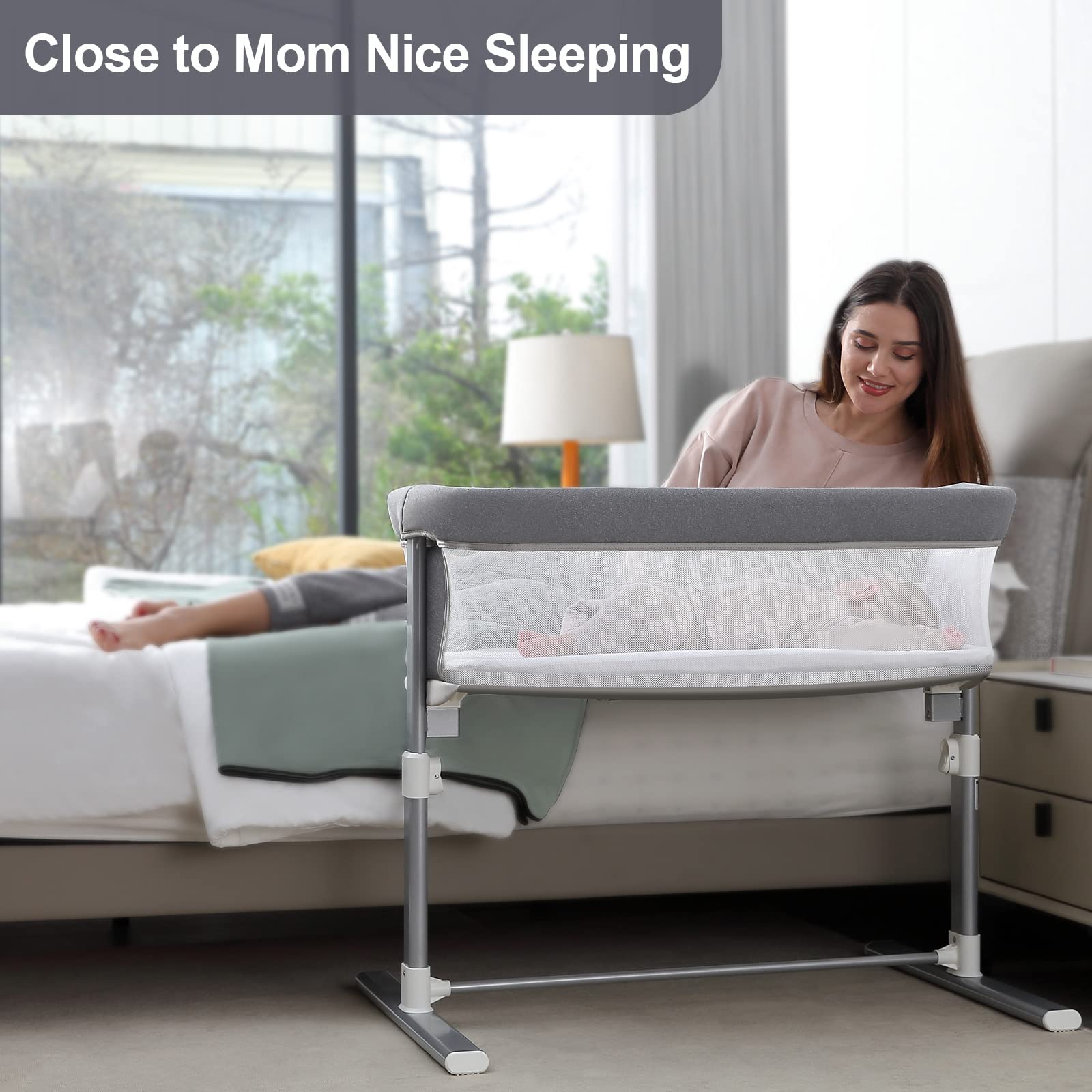 Yacul Baby Bedside Crib Co Sleeper for Newborns, Lighweight