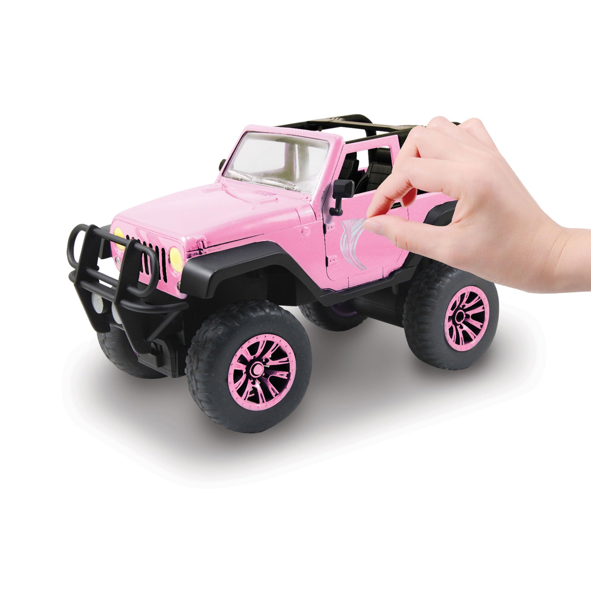 Dickie Toys RC SUV Girlmazing samochód zdalnie sterowany Jeep Wrangler, z 2 kanałami, 2,4 GHz, Turbo, w zestawie naklejki, od 6 lat, błyszczący metaliczny róż.