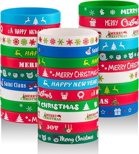 30 pulseras de silicona de Navidad para niños, paquete de pulseras de goma para regalos de fiesta de Navidad, lindas pulseras a granel para niños y