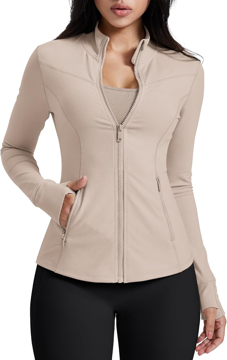 AVGO Womens Running Jackets Lightweight Slim Fit Workout Jacket Zip Up Athletic Track Gym Tops with Pockets & Thumb holes