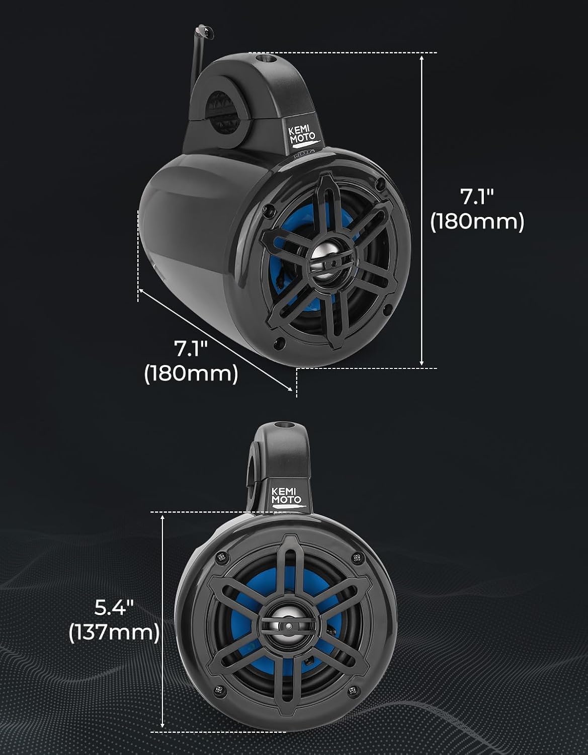 KEMIMOTO ATV UTV Speaker 4 Inch Marine-Grade Tower Speaker, Fit 1.65-2in Roll Bar Sound Stereo System with AMP Compatible with Can-Am, Polaris RZR, Ranger, Kawasaki Artic Cat, Marine, Golf Cart - Image 7