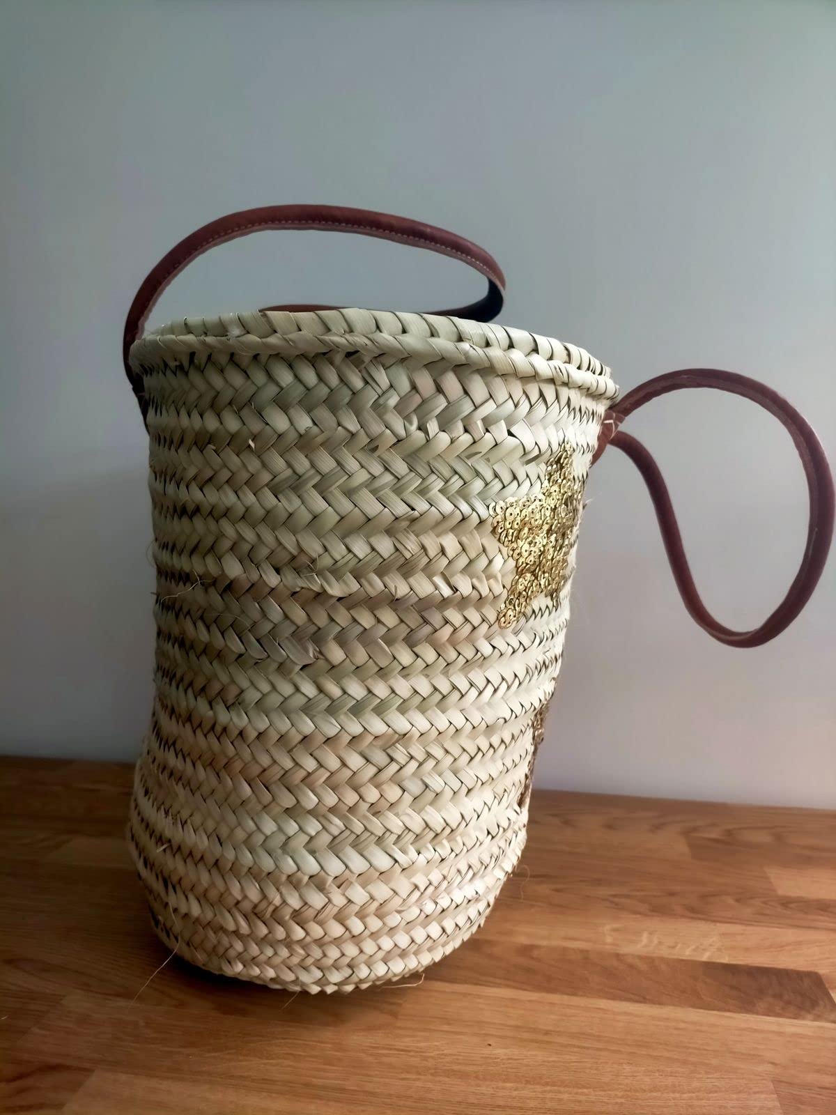 Generic Panier De Plage Paille Osier Sac Cabas Porté Épaule Bohème Or 55 X 35 X 25 Cm Femme