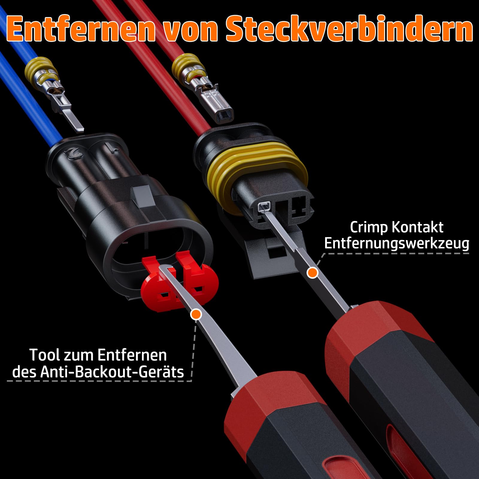 PEBA Crimpzange Wasserdicht Kfz Stecker Set, Crimpzangen 0.34-2.5mm², 1/2/3/4/5/6 Polig Steckverbinder für Auto und Motorrad,Boot, mit Abisolierzange, Abziehwerkzeug