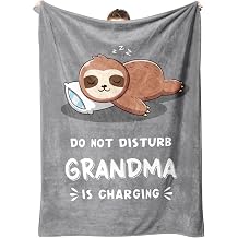 Funny Gifts for Grandma, Grandma is Charging Sloth Blanket, Birthday Gifts for Grandmas from Grandkids,Grandmas Gitts for Christmas Mothers Day, Soft Sloth Blanket for Grandmother, Grey, 60" x 50"