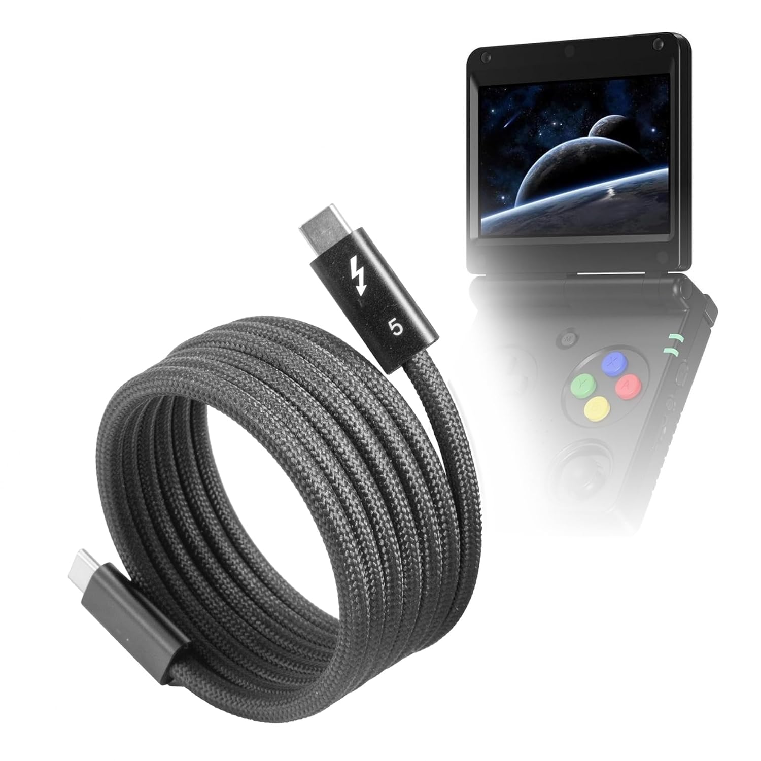 BoxWave Cable Compatible with Voacle RG34XXSP (3.4 in) - SnapWrap Thunderbolt 5.0 Cable (5ft 240W), Magnetic Self-Coiling Nylon Braided Retractable - Jet Black