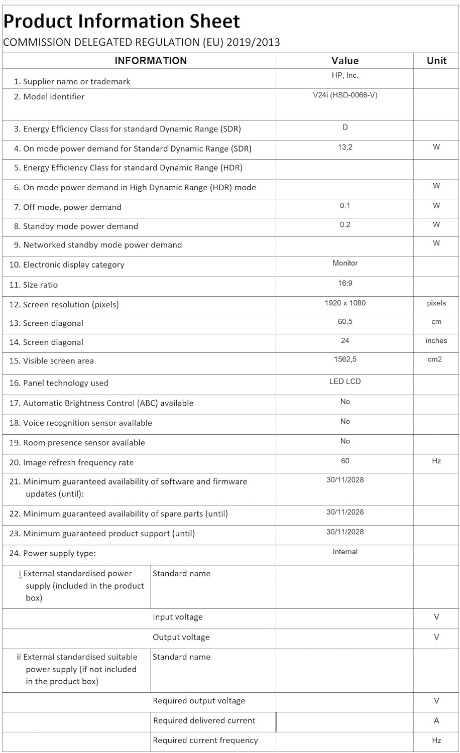 HP v24i Full HD Monitor (1920 x 1080) 23.8 Inch (1 VGA, 1 HDMI) - Black HP v24i Full HD Monitor (1920 x 1080) 23.8 Inch (1 VGA, 1 HDMI) - Black
