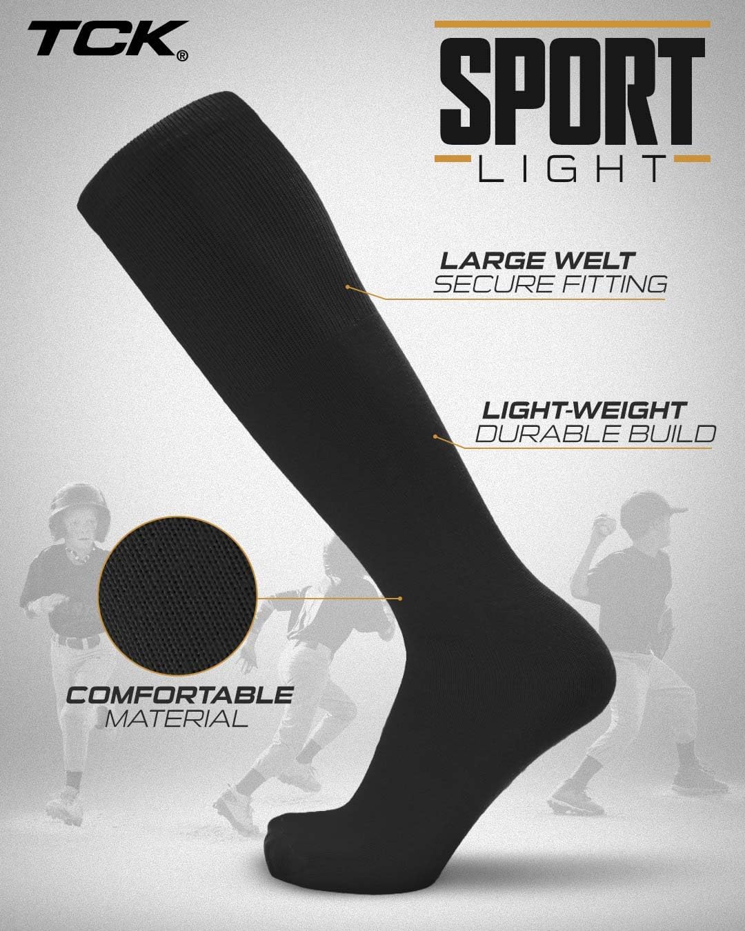 TCK Lightweight Sports Socks for Baseball Softball Football & Soccer | Youth Kids Boys Girls & Adult Sizes Light Compression image 3