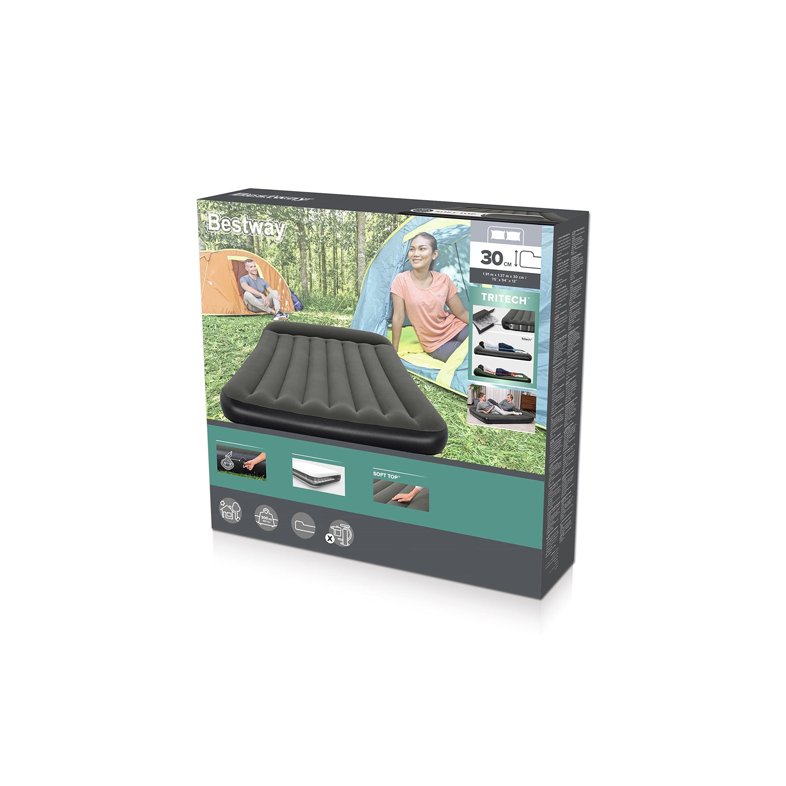 BESTWAY Cama Hinchable Doble Tritech 191x137x30 cm Negro