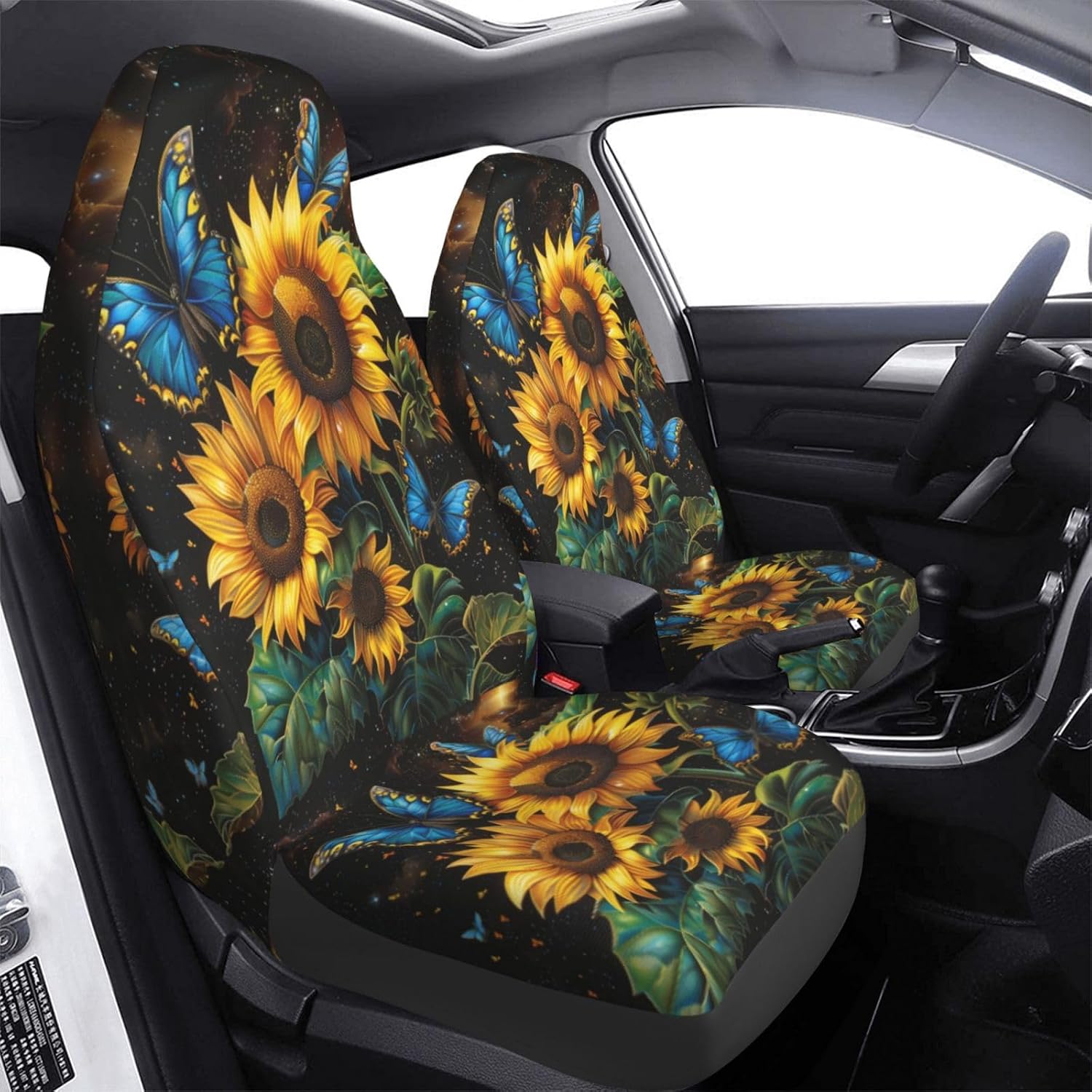 Sunflowers Blue Butterflies Car Seat Covers Universal 2 Pcs Auto Front Seat Cover Fit Most Cars,SUV,Sedan,Trucks