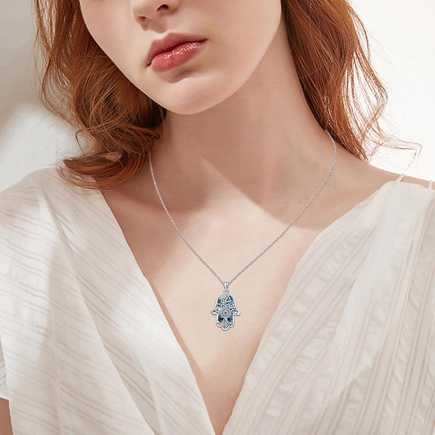 Hamsa Necklace 925 Sterling Silver Evil Eye/Lotus Flower/Star of David/Chai/Yin Yang Hamsa Hand Pendant Jewelry Hand of Fatima Gifts for Women - Image 5