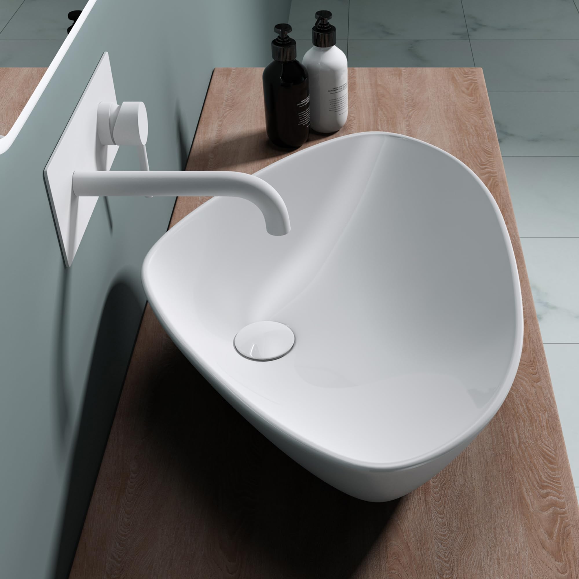 doporro Lavabo sobre encimera en blanco de cerámica, diseño Brüssel-215 | 59 cm de ancho | con Nano-sellado