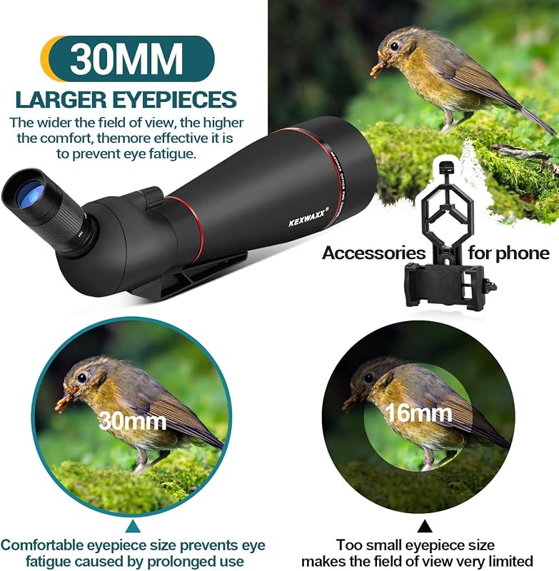 KEXWAXX Spektív 25-75x100mm - Vízálló IPX7 Távcső Vadászathoz, Sportlövészethez és Madármegfigyeléshez - FMC BAK4 Prizmás Fekete Állvánnyal 
