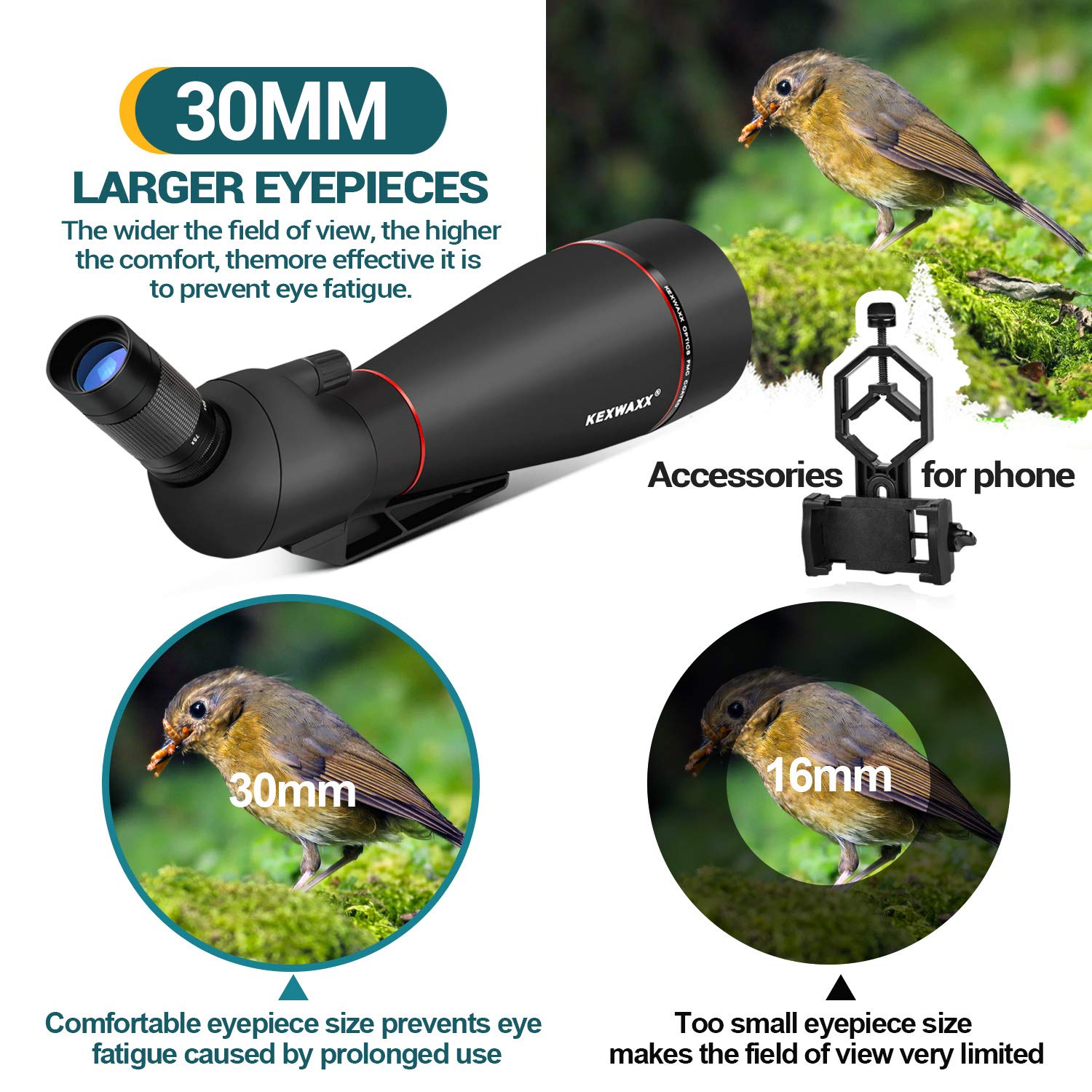 Spektive 25-75X 100MM IPX7 Wasserdicht BAK4 Prisma Stativ Handy Adapter Schwarz
