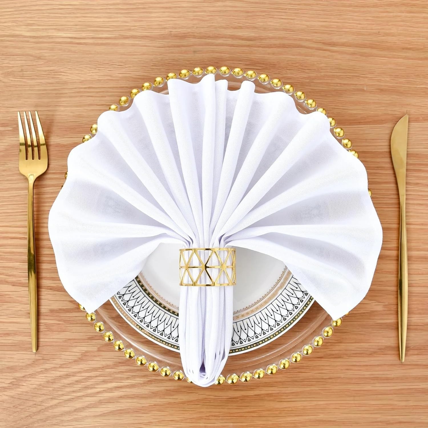 Serviettes, Lot de 12 Sets Table réutilisables en Tissu for Mariage, fête, Cuisine, Salle à Manger et décoration Noël(White)