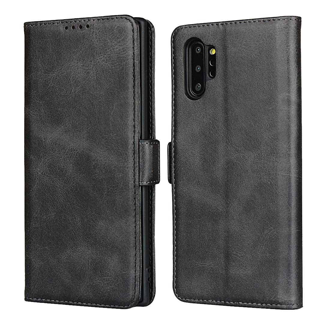 iCoverCase Samsung Note 10 Plus Case, Leather Wallet Case with Card Holder [Built-in Magnet] Shockproof Protective Flip Cover for Samsung Galaxy Note 10 Plus - Dark Gray